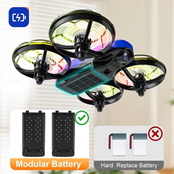 Drones for Kids with Camera,Rc Drone Indoor Small Helicopter,Birthday Gifts for Boys and Girls Beginners Friendly,Mini Quadcopter Toy With 2 Batteries,Propeller Full Protect,Altitude Hold,4 Colourful Light - Image 7