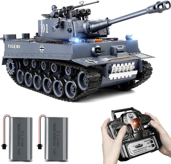 1:18 Remote Control Tank, 2.4Ghz WW2 German Tiger I RC Tank Model Toys, Battle Army Tank 15 Channel with Smoke Light and Sound, Military Toy for Adults and Kids That Shoots BBS and Water Bombs - Image 2