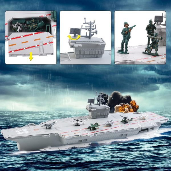 deAO Aircraft Carrier Toy with Scale Model Warplanes Warships Military Vehicles Battleship Helicopter Planes Trucks Tank Army Men Toys for Kids Boys Girls 18 Inches - Image 4