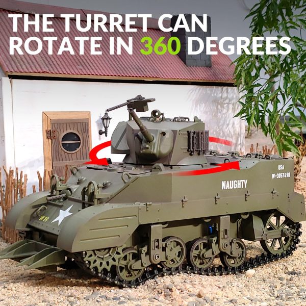 RACENT 1:16 RC Tank US M5A1 Stuart, Remote Control Tank, Model Toys for Adult and Kid with Smoke, Barrel Lifting, Turret Rotation 360 Degrees, NO-Shooting - Image 3