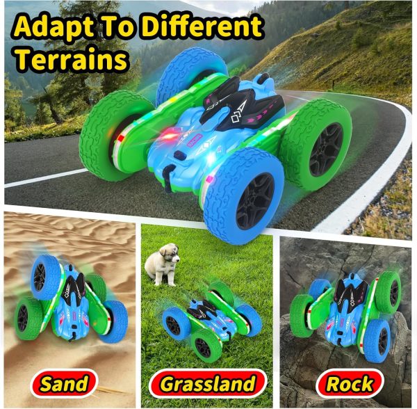 Remote Control Car, RC Cars Toys for Boys Age 5-7, RC Stunt Car Toy with Strip Lights and Headlights, 2.4 Ghz 600mAh Double-Sided 360° Rotating 4WD RC Cars, Fast Race Car Rechargeable Toy for Boys - Image 6