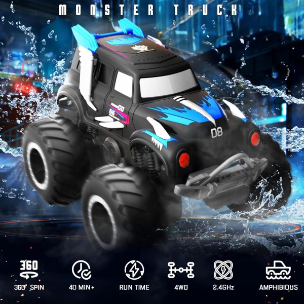 BEZAR Remote Control Monster Truck - Amphibious Remote Control Car for Kids, All Terrain 4WD Off-Road RC Trucks with 2 Rechargeable Batteries, Christmas Birthday Gifts Toys for Boys & Girls Age 4-12 - Image 3