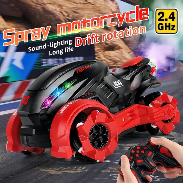 Remote Control Motorcycle, RC Cars for Boys Spray Gas Remote-Controlled Dirt Bike with Light Music Drift RC Car Stunt Rc Truck Motorbike Gift for Boys and Girls Age 6+ (Red) - Image 3