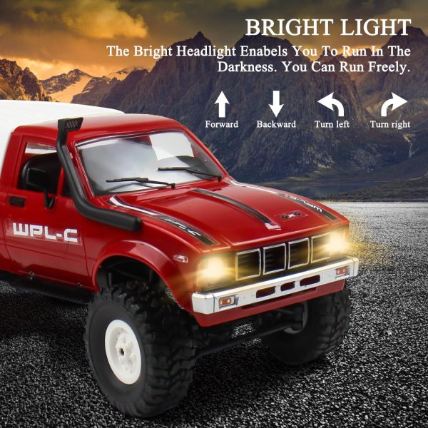 RC Crawler 1/16 Scale RC Rock Crawler, WPL C24 All Terrain RC Car RTR 4x4 Off-Road Remote Control Trucks with LED Lights and Two Batteries for Kids and Adults - Image 3