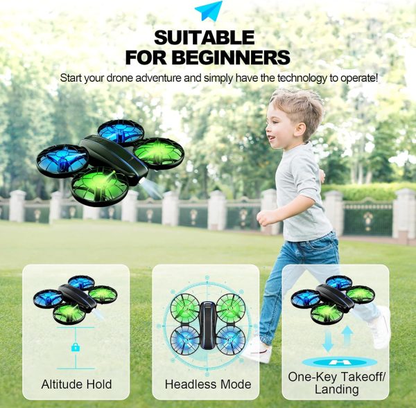 RC Drone for Kids and Beginner, Small RC Quadcopter with Lights and 3D Flip, Altitude Hold, Headless Mode, Propeller Full Protect, Easy to Fly Toys Drone for Kids Boys and Girls Gift (2 Batteries) - Image 4