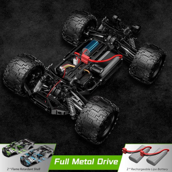 1:14 Brushless Remote Control Cars, Max 60KM/H Off-Road All Terrain Electric RC Truck, 4WD RC Monster Truck with 2.4 GHz Remote Control and 2 Lipo Batteries for Kids Adults Boys Gifts - Image 4