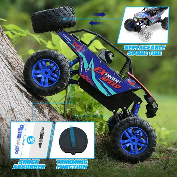 DE60 Large 1:8 Scale Upgraded RC Cars Remote Control Car for Adults Boys, Off Road Monster Truck with Realistic Sound, 2.4Ghz 4WD Rock Crawler Toy All Terrain Climbing, 2 Batteries for 80 Min Play - Image 9