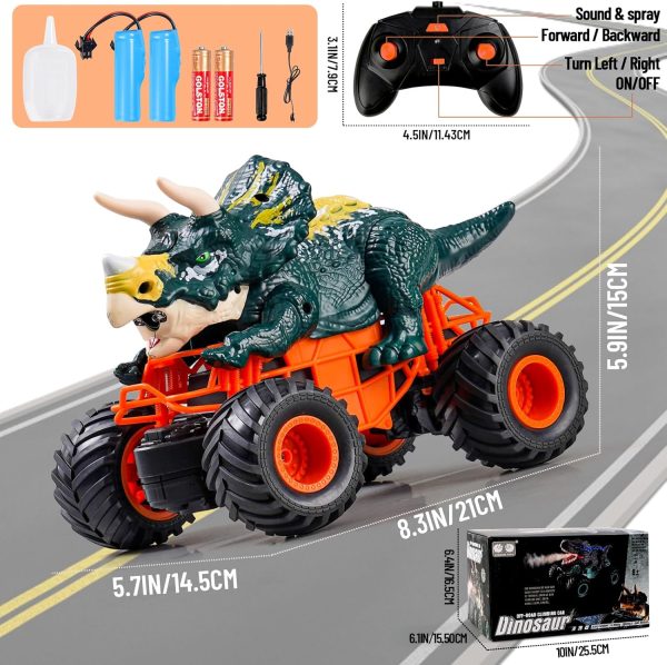 Remote Control Dinosaur Car for Boys, 2.4Ghz RC Monster Truck Toys All Terrain Hobby Dino RC Car with Spray Light Sound, Birthday Gift for 3-12 Year Old Kids (Green) - Image 7