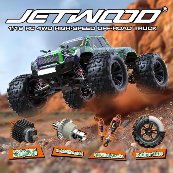 Jetwood 1/16 Fast Remote Control Car for Adults, Electric 4WD RTR RC Cars, High Speed RC Truck Gifts for Boys, Max 38 kph Offroad RC, JC16W with 2 Batteries - Image 3