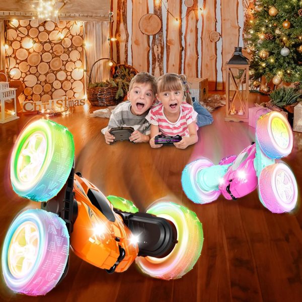 Remote Control Car, RC Cars Toys for Ages 4-7, 2.4GHz 4WD Fast RC Car Kids Toys for Ages 8-12, Double Sided 360°Rotating Monster Truck Toys for Girls RC Truck Toy Cars for Boys, Orange - Image 7