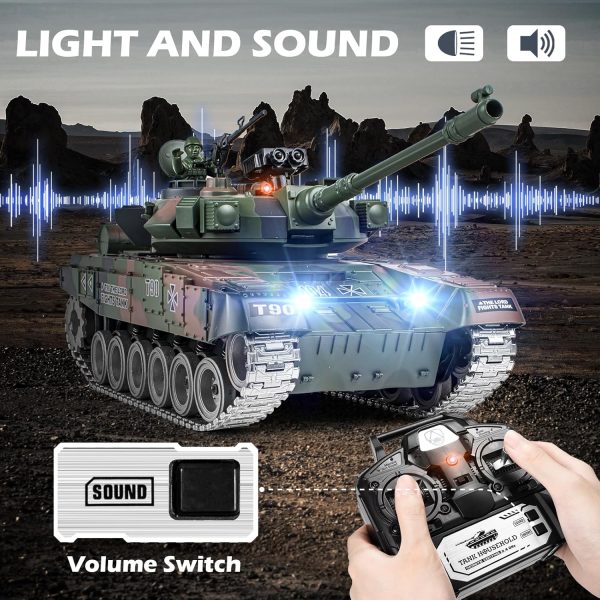 RC Tank, 1:18 RUS T-90 Alloy Metal Remote Control Model Army Tank Toys, 2.4Ghz Military Tank with Smoke, Sound and Lights, RC Vehicle That Shoots BBS and Water Bombs for Adults and Kids - Image 5