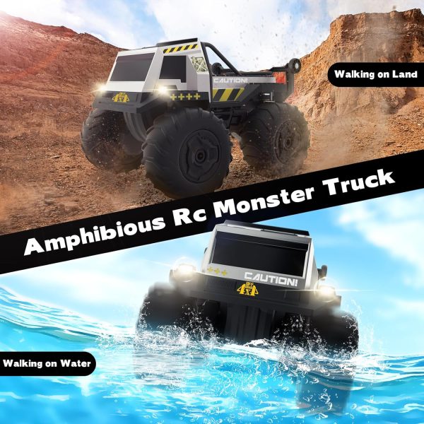 Carox 1:16 Amphibious Remote Control Car, 2.4GHz Waterproof RC Monster Truck with Building Blocks, DIY Sticker, Lights, All Terrain 4WD Off-Road Car Gifts Presents for Boys/Girls Ages 6, 7, 8 - Image 3