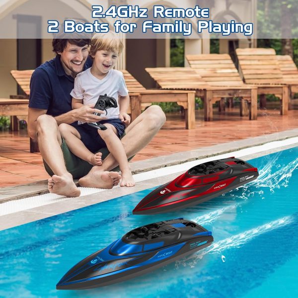 RC Boat for Kids 2 Pack Remote Control Boats Night Glowing Toy Waterproof with Rechargable Battery Boat for Pools Lakes Play Gifts Boys Girls Adults - Image 4