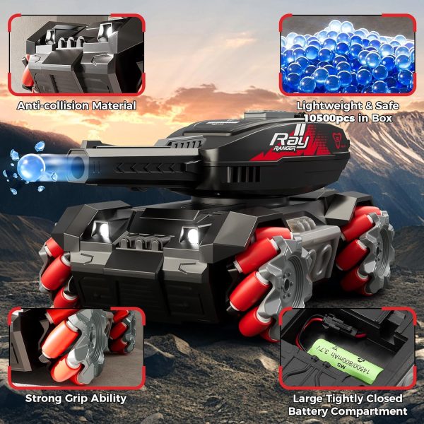 RC Car That Shoots BBS,Water Bullet Shooting RC Tank For Kids Adults 4WD Stunt Remote Control Car with 10500pcs Water Bombs Fast All Terrain Toy Car With 360°Rotating Gifts for Boys,40+Min Play - Image 8