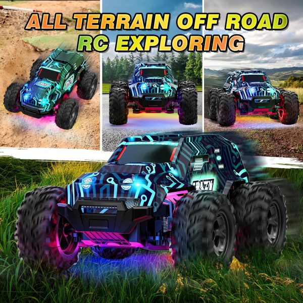 BLUEJAY Remote-Control-Car, 2.4GHz High Speed Rc Cars Truck, Offroad Monster Hobby Racing Car with LED Colorful Bodylight and Rechargeable Battery, Car Toy Gifts 3 4 5 6 7 8 Year Old Boys Girls Kids - Image 6