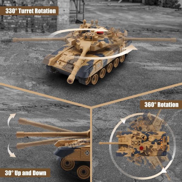 Fistone RC Battle Tank Set, 1/24 Scale 2.4G Remote Control T90 Tank and Leopard Battle Tank with Realistic Sounds, Lights, Life Indicators and Spray Military Toys for Kids and Adults - Image 3