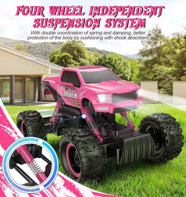 DOUBLE E Remote Control Car for Girls 1/12 Scale Monster Trucks Dual Motors Off Road RC Trucks, Girls Toys RC Crawler Vehicle Truck Toy, Birthday/Xmas Gift Ideas, Pink - Image 4