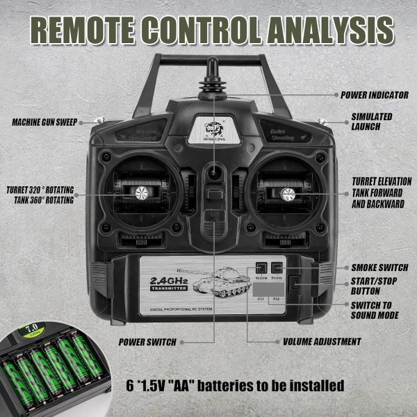 RC Tank HengLong German King Tiger Henschel Heavy Tank, 1/16 2.4ghz Remote Control Tank Vehicles Model with Sound & Light for Ages 14+ - Image 7