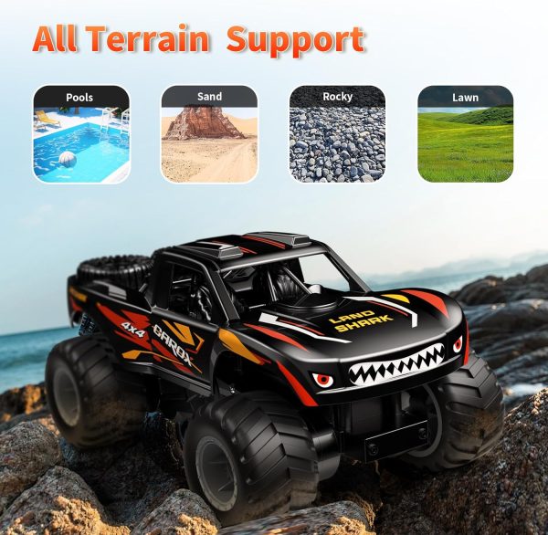 Carox 1:16 Scale Amphibious Remote Control Car Truck, 2.4GHz Shark Monster Truck, Waterproof RC Truck, 4WD All Terrain Off Road Car, Pool Toy Water Toy for Kids Ages 4 5 6 7 8 9 10 12 - Image 6