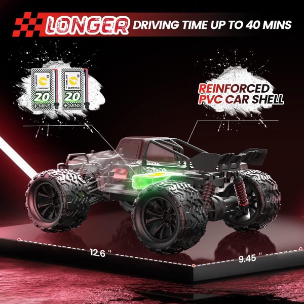 DEERC 9500E 1:16 Scale All Terrain RC Car, 4x4 High Speed 40 KPH RC Truck, 2.4Ghz Remote Control Truck with 2 Batteries, Off-Road Monster Truck for Adults Kids - Image 4