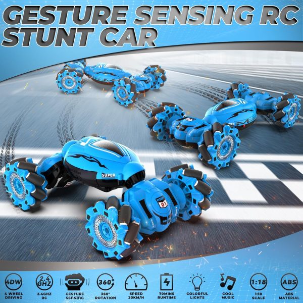 Dysaim Gesture RC Car, Gesture Sensing RC Stunt Car Toys for Kids 6-12 yr, 2.4GHz 4WD Hand Remote Control Cars with Lights Music, Off-Road 360° Rotation RC Drift Car Birthday Toy Gifts - Image 3