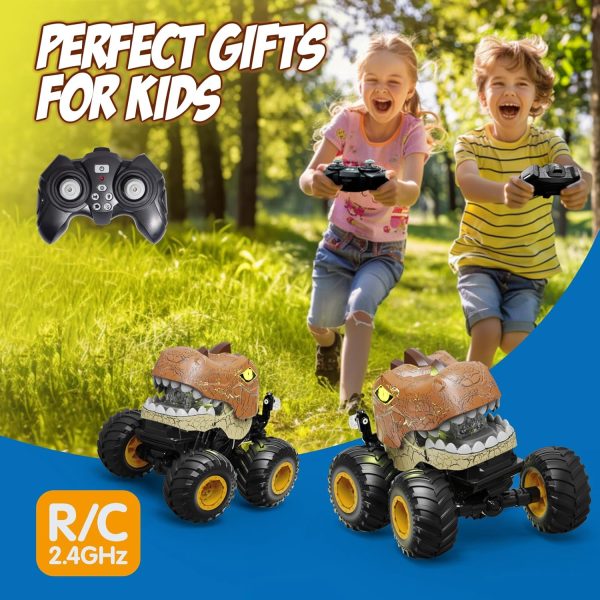 Remote Control Dinosaur Monster Truck, 2.4Ghz RC Stunt Cars for Kids 3-5 with Spray/Lights/Music, Outdoor Toys Dinosaurs Car for 4 6 7 8 Years Old Boys & Girls Christmas Birthday Gifts Ideas - Image 7