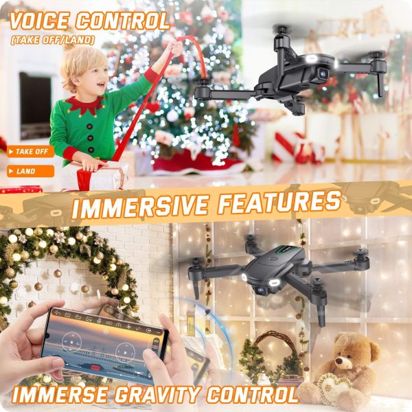 Mini Drone with Camera for Kids Beginners - Remote Control Helicopter Toys Gifts for Boys Girls, 1080P HD FPV RC Drones Support 2 Batteries, One Key Start/land, Gesture Selfie for Entertainment, Black - Image 6