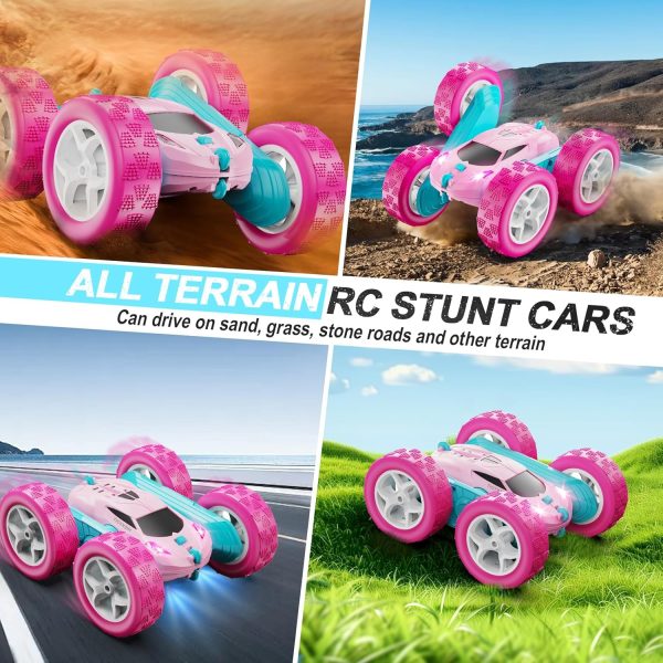 Remote Control Car, Pink RC Cars for Girls, 2.4 GHZ Double Sided RC Stunt Car 360° Rotating Remote Control Crawler with Headlights Car Toys for 6 7 8 9 10 11 12 Girls Birthday - Image 6