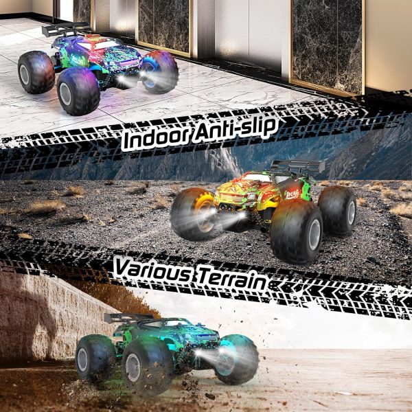 Remote Control Car, 1:18 Scale All Terrain RC Cars, 2WD 20Km/h with Colorful LedLight and Two Rechargeable Batteries, Remote Control Monster Truck Off Road Racing Car Toys for Kids and Boys - Image 5