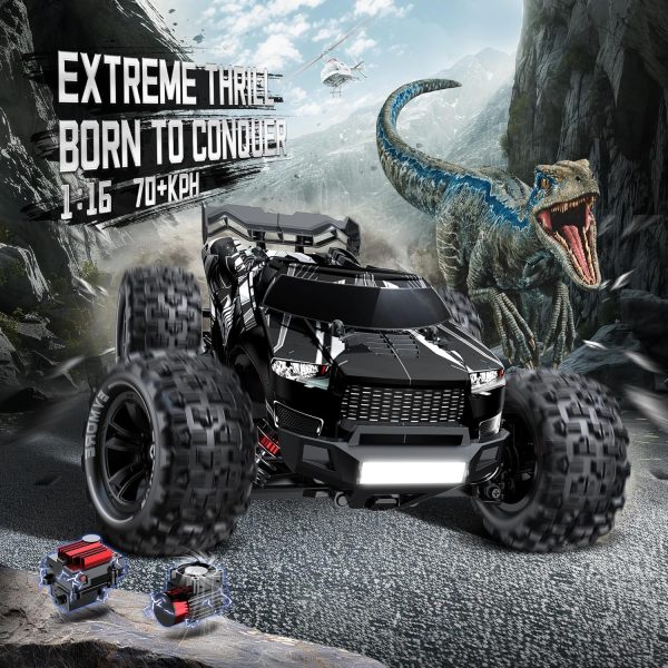 1/16 Brushless RC Cars for Adults & Boys, Fast 43 Mph, Electric 4WD High Speed RC Car, All-Road Remote Control RC Truck with Two 2S Lipo Batteries, Compatible with 3S Lipo - Image 3