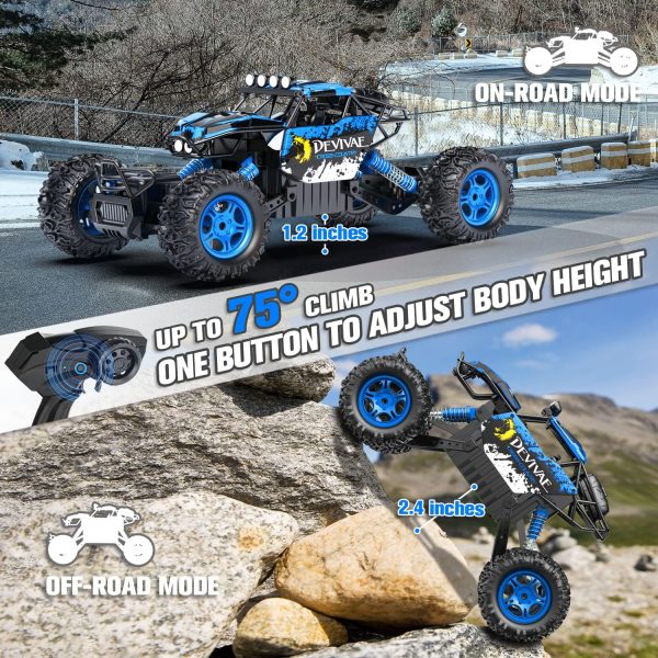 CROBOLL 1:12 Large Remote Control car for Boys Kids with Lifting Function,4WD RC Cars Electric Monster Truck Toy Gifts 4X4 Off-Road RC Rock Crawler 2.4GHz RC Truck with 2 Batteries(Blue) - Image 4