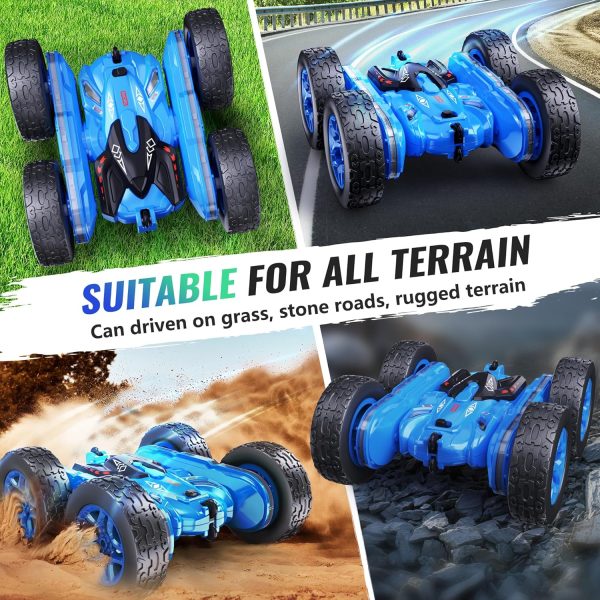 Remote Control Car, RC Cars with Strip Lights and Headlight, 2 Hours Long Battery Life, 4WD Double-Sided 360° Flips Rotating Stunt RC Car Toys, Birthday Gift for Boys Girls (Blue) - Image 6