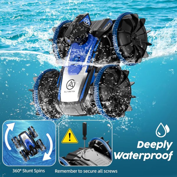 Amphibious Remote Control Car with Self-Priming Water Spray and 360° Stunt Rotation, Ideal Gift for Boys and Girls, Equipped with 2 Rechargeable Batteries for Pool & Land Play, Blue - Image 7