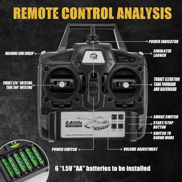 RC Tank Russian T-90 Main Battle Tank, 1/16 2.4ghz Remote Control Tank Vehicles Model with Sound & Light for Ages 14+ - Image 7