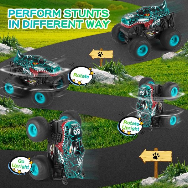 Remote Control Car, 2.4Ghz All Terrain Dinosaur Monster Truck Toys, RC Truck with Music, 3 Lighting Effects, 360 Stunt Capable, All Included Ready to Run, Toy Gifts for Boys and Girls (Cyan) - Image 5