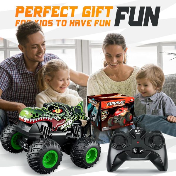 BEZGAR Monster Truck Toys - Remote Control Monster Truck with Light & Music, Dinosaur Toys for Kids, 1:20 Scale RC Truck with 360° Spins and Drifting, Remote Control Car for Boys 4-7 - Image 8