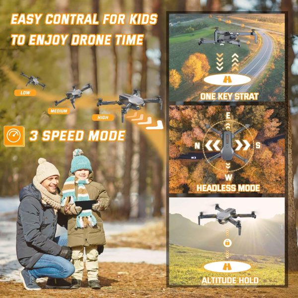 Drones for Kids Beginners - Foldable HD 1080P Drones with Camera 2 Batteries,Wifi Remote Control,Gestures Selfie,One Key Start,360° Flips,Full Guards,Headless Mode,Boys Toys/Gifts(Black) - Image 4