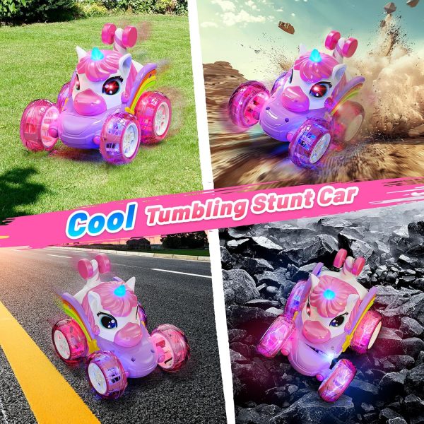 Carsky Remote Control Car RC Stunt Cars for Girl 360°Stunt Rotation 4WD Remote Cars for Kids 3-6 Double Sided RC Car with LED Lights,2.4GHz Electric Toy Car,Birthday Gift for 3 4 5 6 Year Old Girl - Image 6