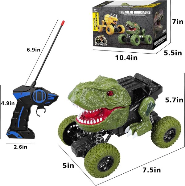 Remote Control Dinosaur Car for Kids Boys, 2.4Ghz All Terrain Remote Control Dinosaur Truck with Light, Rechargeable 4WD Off Road RC Car Toys for Kids 3 4 5 6 7 8-12 Year Old Boys Girls Birthday Gift - Image 4