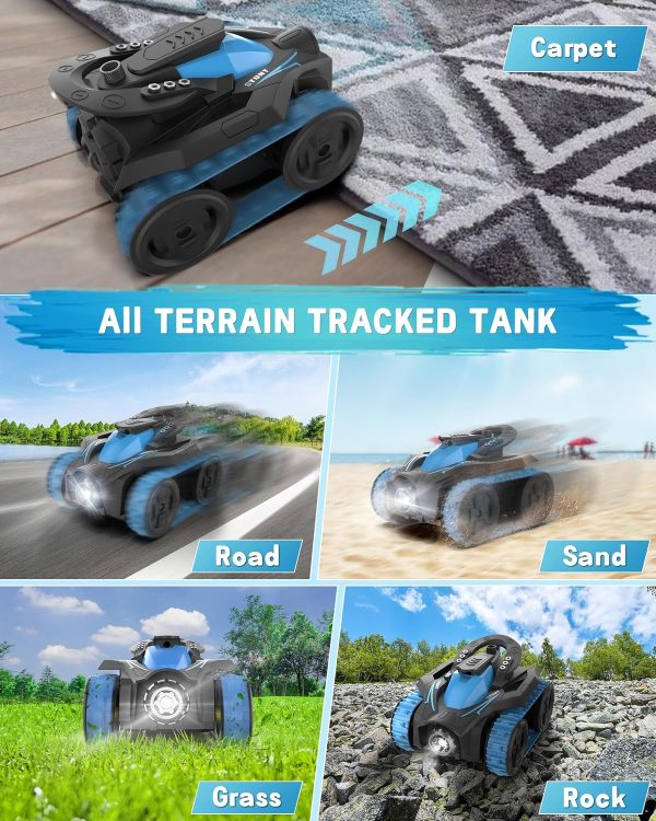 Eulogia RC Tracked Car, Remote Control Stunt Car, 360-degree Upright Rotating, RC Crawler Driving with LED Lights, 4WD All Terrain Car Toys Birthday Xmax Gift for Kids Boys Girls - Image 6