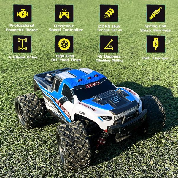 Remote Control Truck for Boys 45KM/H 1:18 Scale RC Truck 4WD All Terrain Off Road Fast RC Car with 2 Rechargeable1200mAh Batteries for 60 Min Run Time, 2.4Ghz Remote Control Car Gift for Adults Girls - Image 4