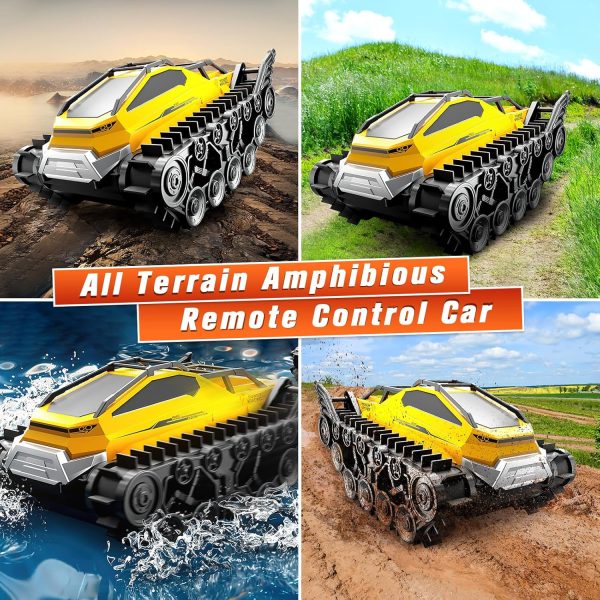 Fistone Amphibious Remote Control Car, 2.4Ghz All-Terrain Remote Control Truck with Gesture Sensing, 360° Rotating RC Tank Crawler Waterproof Off-Road RC Car, RC Boat for Kids Boys - Image 4