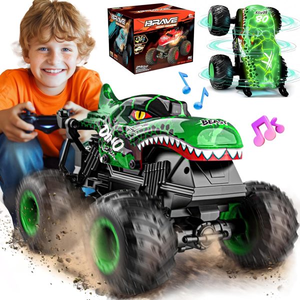 BEZGAR Monster Truck Toys - Remote Control Monster Truck with Light & Music, Dinosaur Toys for Kids, 1:20 Scale RC Truck with 360° Spins and Drifting, Remote Control Car for Boys 4-7 - Image 2