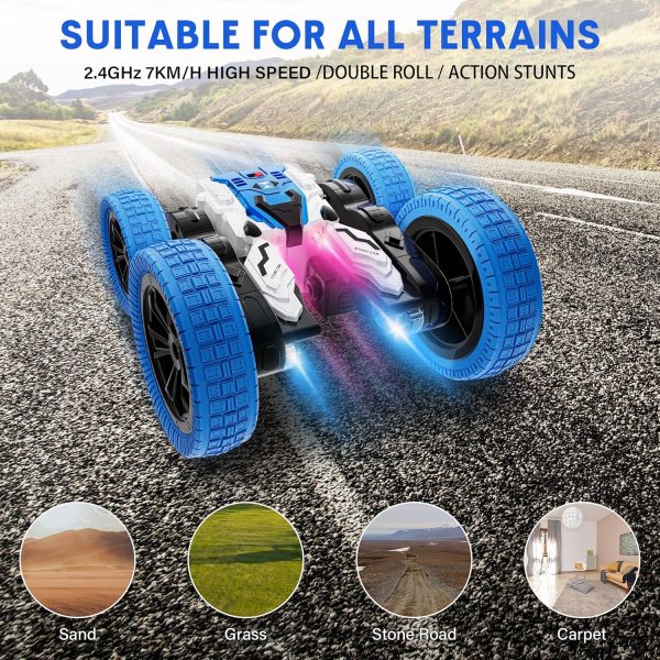 Remote Control Car, Double Sided RC Car, 4WD Off-Road Stunt Car with 360° Flips, 2.4Ghz Indoor Outdoor All Terrain Rechargeable Electric Toy Cars Gifts for Boys Kids 3 4 5 6 7 8 9 10 11 12 Year Old - Image 7