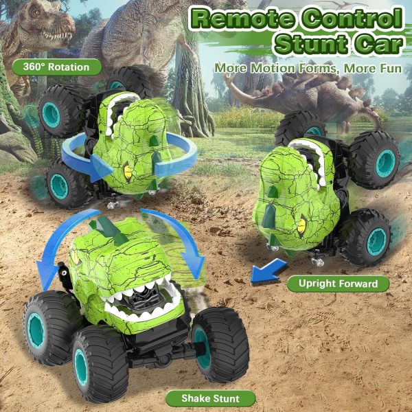 Dinosaur Remote Control Car - RC Car Toys for 4 5 6 7 8 Year Old Boys, 2.4Ghz RC Drift Monster Truck, 360°Rotating Stunt Car with Spray, Light & Sound, Birthday Xmas Gifts for Kids Age 4-6 5-7 8-12 - Image 3