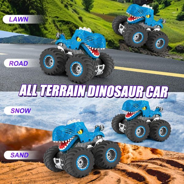 Dinosaur Remote Control Car for Kids, 2.4GHz 360° Rotating RC Monster Truck Toys for Boys Girls Age 4-7 with Spray, Light & Sound, All Terrain Stunt Cars with 2 Batteries, Birthday Gifts for Kids 6-12 - Image 4