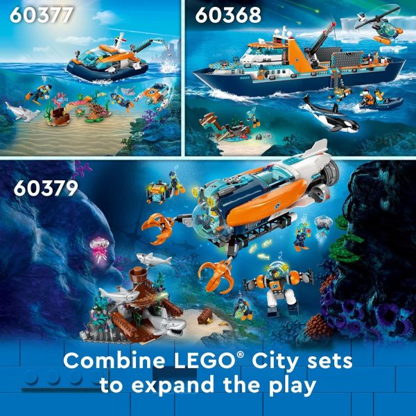 LEGO City Explorer Diving Boat 60377 Ocean Building Toy, Includes a Coral Reef Setting, Mini-Submarine, 3 Minifigures and Manta Ray, Shark, Crab, 2 Fish and 2 Turtle Figures - Image 8