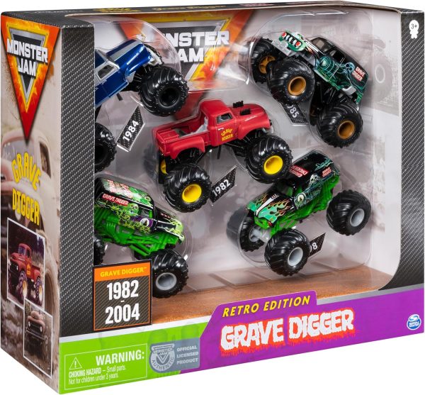 Monster Jam Grave Digger Monster Truck 5pc Value Pack: 1:64 Scale Retro Die-Cast Gift Set with Iconic Models (1982-2005) Chrome Rims and BKT Tires - Authentic Collectible for Fans & Birthday Parties - Image 10