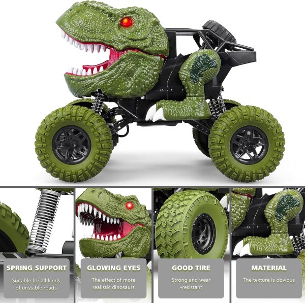 Remote Control Dinosaur Car for Kids Boys, 2.4Ghz All Terrain Remote Control Dinosaur Truck with Light, Rechargeable 4WD Off Road RC Car Toys for Kids 3 4 5 6 7 8-12 Year Old Boys Girls Birthday Gift - Image 5