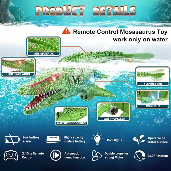 2.4GHz Remote Control Mosasaurus Dinosaur Swimming Pool High Simulation Toys, RC Boat Lake Bathroom 8-12 Years Boys Girls Christmas Halloween Tricky Birthday Gift - Image 6